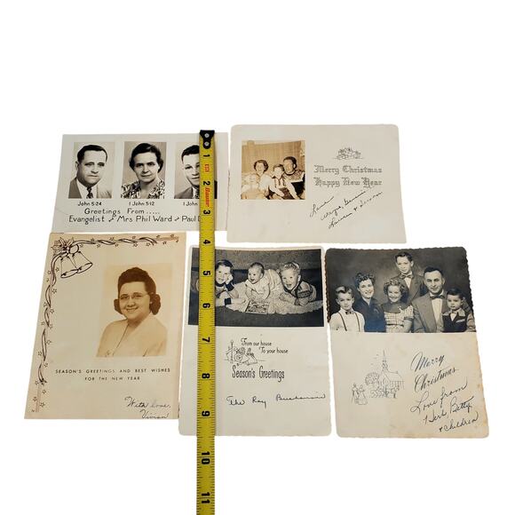 Junk Drawer Lot of 5 Vtg Monochrome Christmas Holiday Cards 5.5" x 3.5" B & W - Picture 2 of 4